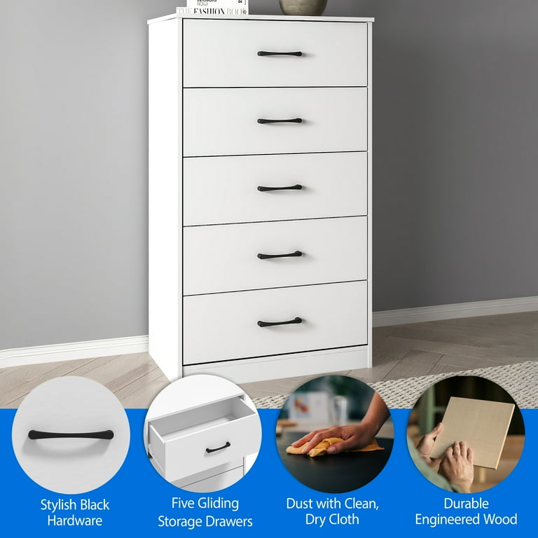 Free Shipping! Mainstays Ardent 5 Drawer Dresser, White, Easy Assembly,  Transitional Style, 47.75H x 27.75W x 16.5D - Walmart.com