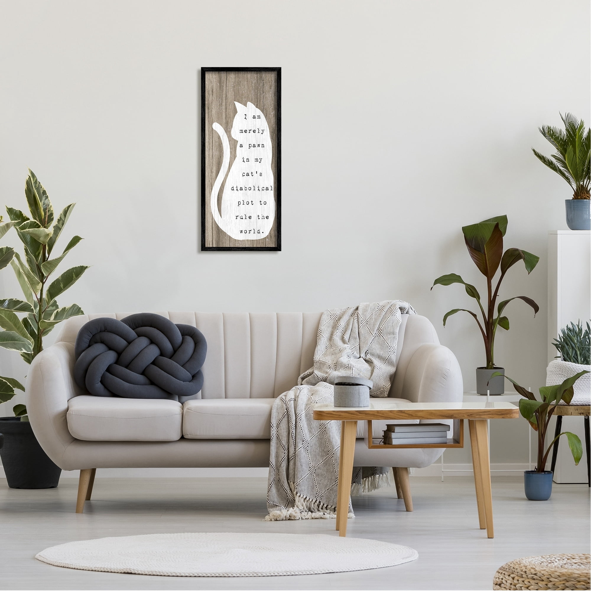 Stupell Industries Humorous Cat Quote Grainy Pattern Sitting Silhouette Graphic Art Black Framed Art Print Wall Art, Design by Daphne Polselli