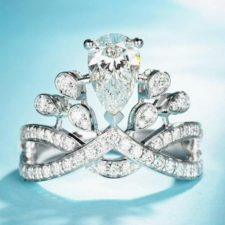 Luxury AAA Zircon Diamonds Gemstones Crown Rings For Women Sapphire Emerald Ruby Crystal White Gold Jewelry Bijoux Gifts