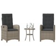 thumbnail image 1 of vidaXL 3 Piece Bistro Set with Cushions Grey Poly Rattan, 1 of 5