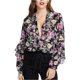 thumbnail image 1 of Rachel Roy Blusa floral con botones para mujer, negra, pequeña, 1 of 1