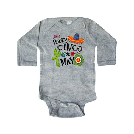 

Inktastic Happy Cinco de Mayo- Sombrero Cactus Flowers Gift Baby Boy or Baby Girl Long Sleeve Bodysuit