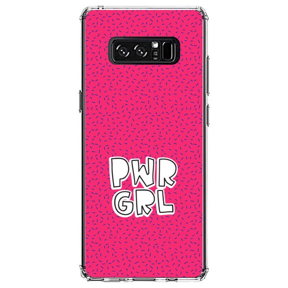 DistinctInk Clear Shockproof Hybrid Case for Samsung Galaxy Note 8 - TPU Bumper, Acrylic Back, Tempered Glass Screen Protector - Girl Power - PWR GRL - Pink Background