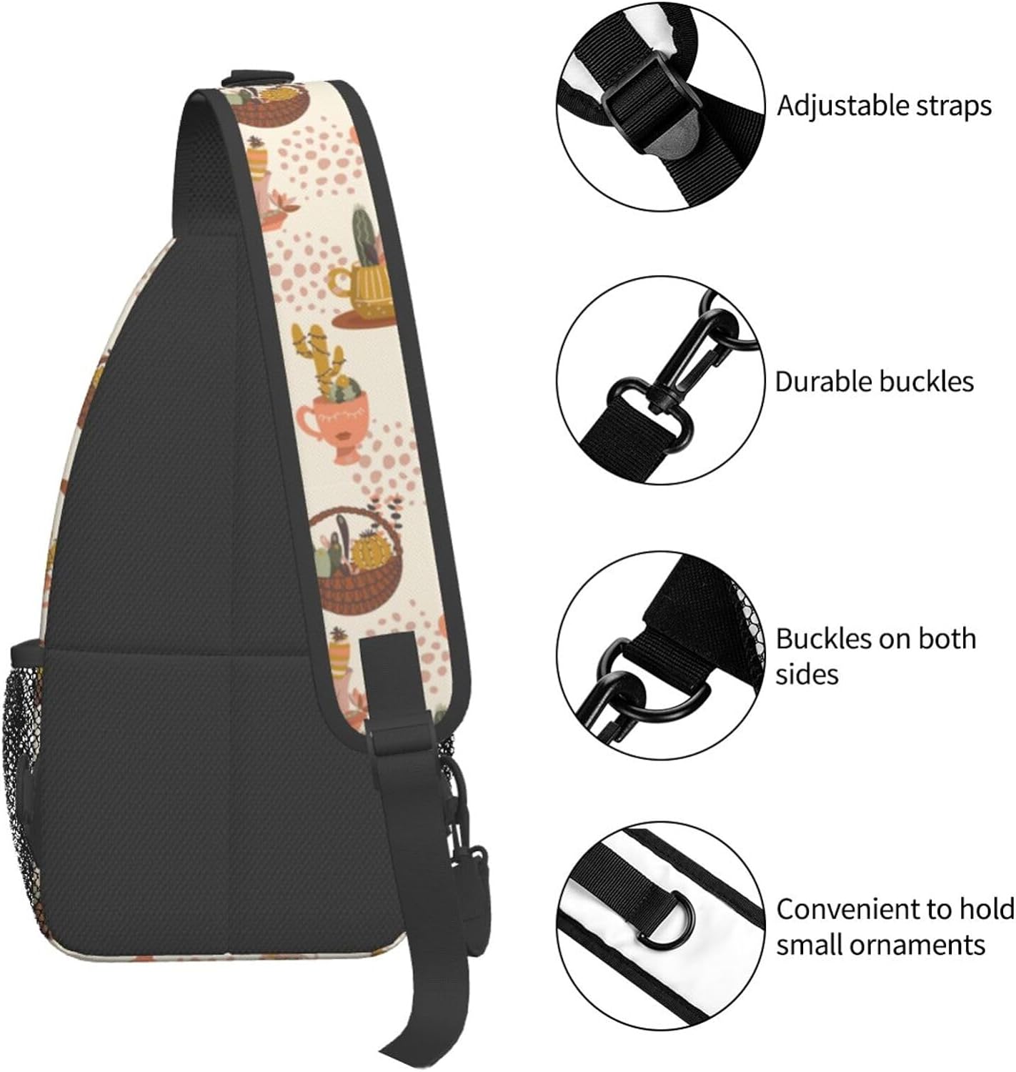 Cute Cactus Pattern Sling Bag Crossbody Hiking Travel Chest Bags Backpack Shoulder Daypack for Women Men