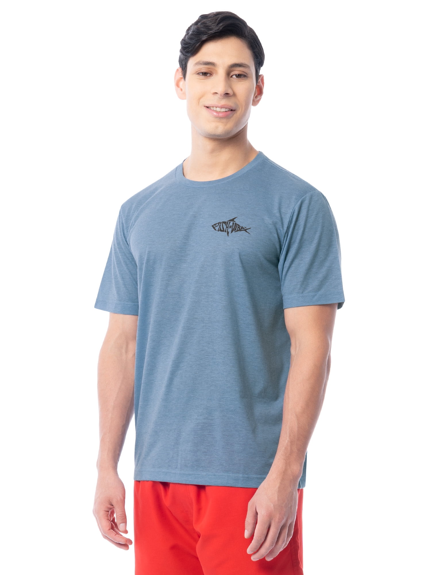 Fish N Vibe Men's Short Sleeve Fishing Performance Outdoor Graphic T-Shirt, Blue Shadow, M