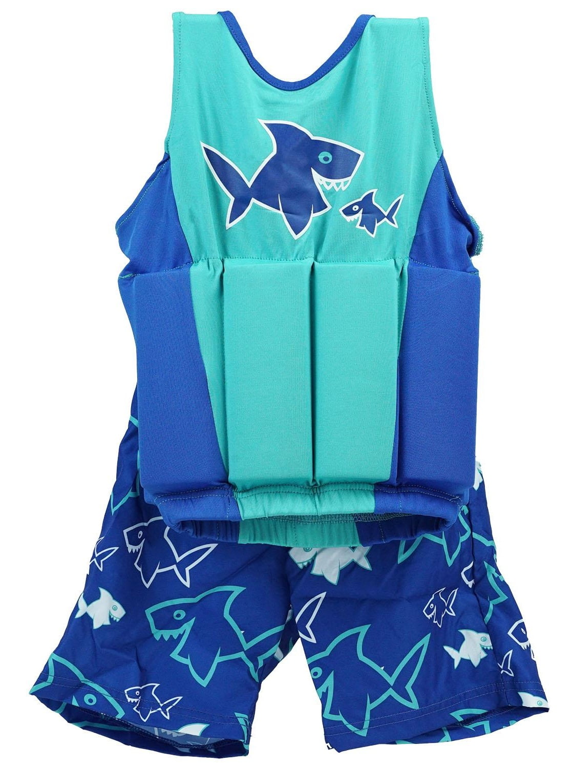 SwimWays - Swim Way Children's Shark Float Polyester Shorty Swim Vest Set - Blue/Green- M/L