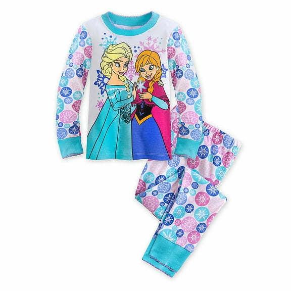 Disney Store Frozen Elsa Anna 2 PC Long Sleeve Tight Fit Cotton Pajama Set Girl Size 7