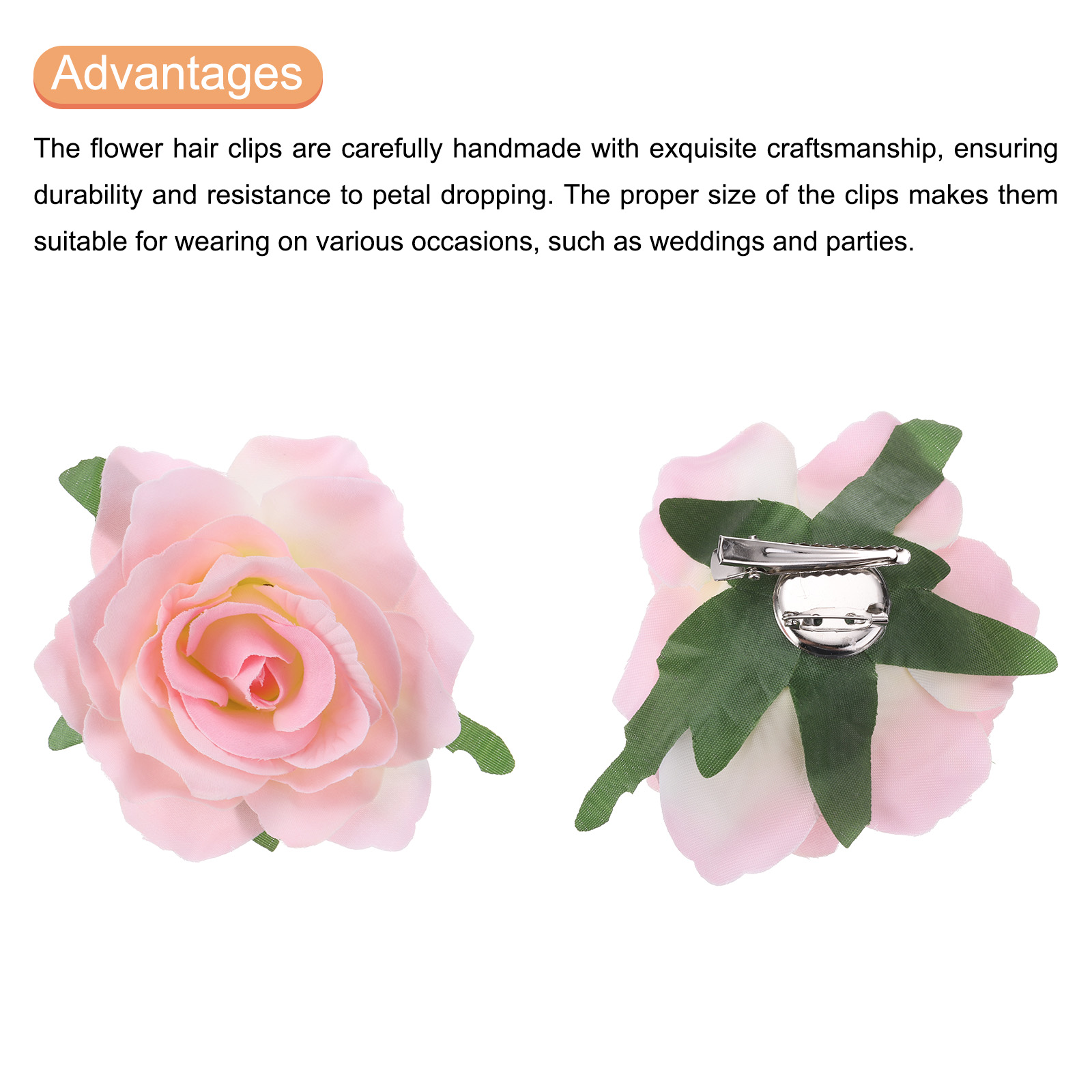 Uxcell 20 Pcs Rose Flower Hair Clips 4 Inch Flower Hair Pins Flower Brooch for Women Hair Accessories Light Pink