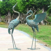 33-37 Inch Metal Crane Garden Statue Dcor, Bird Garden Sculpture & Statues, Outdoor Decoration for Yard Patio Lawn Backyard Pool, Vintage Spread Wings Crane, Set of 2