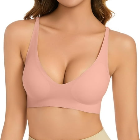 Gvdentm Women s Triangle Bralette Comfortable Everyday Plunge Unlined Seamless Bra No Underwire Sexy Bras(Pink S)