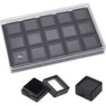 thumbnail image 1 of Caja de exhibición de piedras preciosas (paquete de 15) Caja de exhibición de diamantes de acrílico negro Caja de joyería con ventana de vidrio transparente, 1 of 9