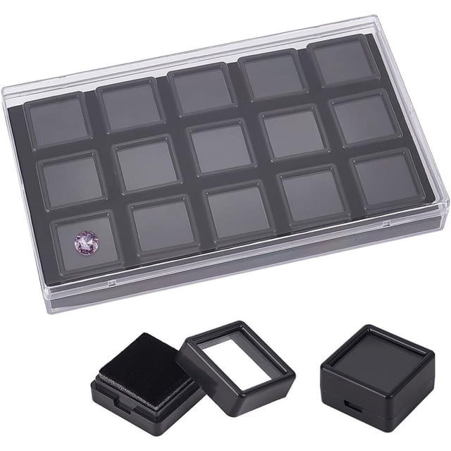 Caja de exhibición de piedras preciosas (paquete de 15) Caja de exhibición de diamantes de acrílico negro Caja de joyería con ventana de vidrio transparente