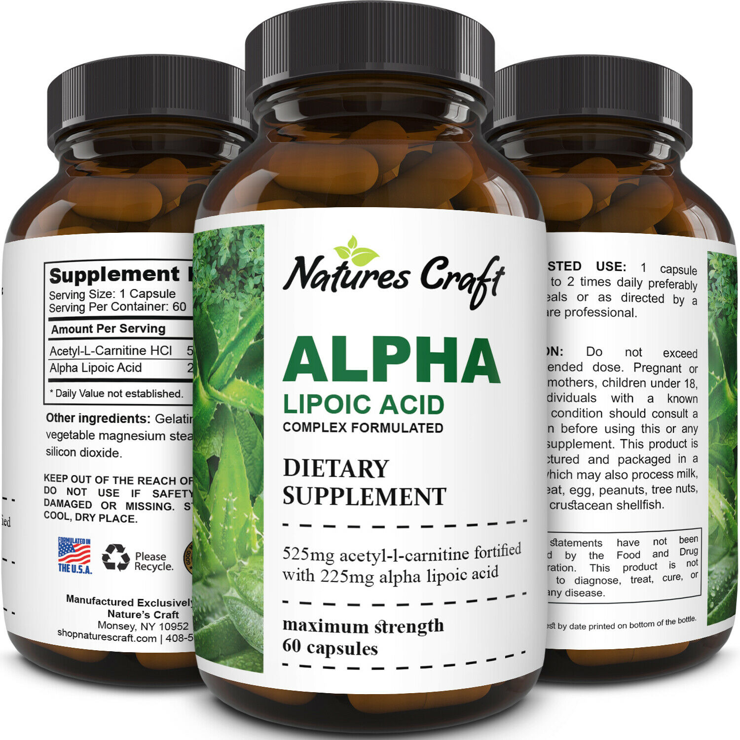 Natures Craft ALA Acetyl LCarnitine Alpha Lipoic Acid Pills Memory