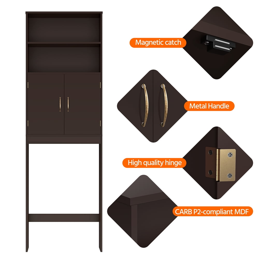 Yaheetech Over-the-Toilet Storage w/ Cabinet & 2 Open Shelves, Espresso