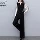 thumbnail image 3 of Monos elegantes ajustados de cintura alta y pierna ancha para mujer, moda coreana, conjuntos de dos piezas falsos de manga larga, pantalones de una pieza para oficina, 3 of 5