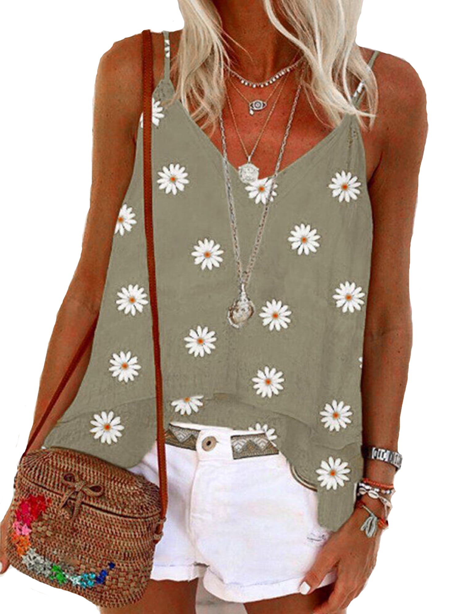 Womens Boho Floral Tank Top Ladies Summer Sleeveless Vest Blouse Casual Shirts