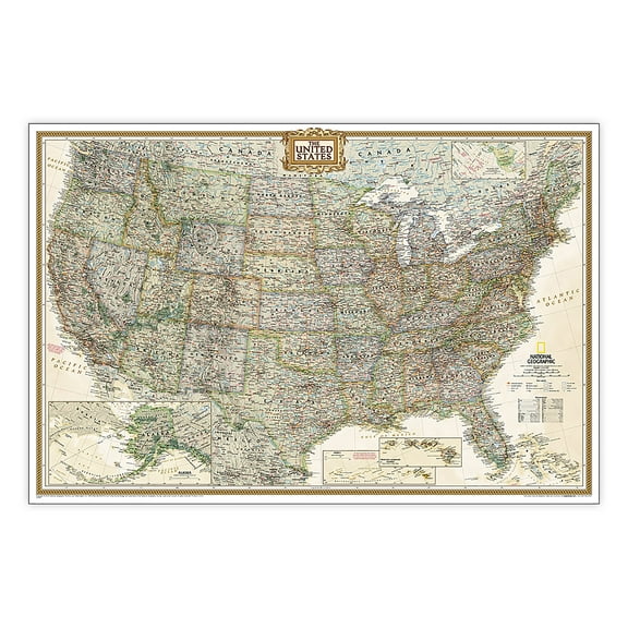 National Geographic United States Executive Map, Poster Size and Laminated, 36" x 24"