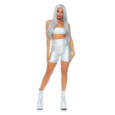 Leg Avenue Women's Holographic Spandex Bandeau and Bike Shorts Set