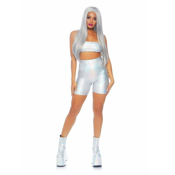 Leg Avenue Women's Holographic Spandex Bandeau and Bike Shorts Set