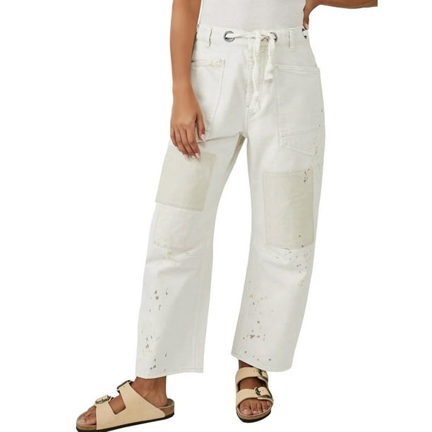 Pantalones Vaqueros Holgados de para Mujer, de Tiro Bajo, con Parches y Pernera y Bolsillos. M