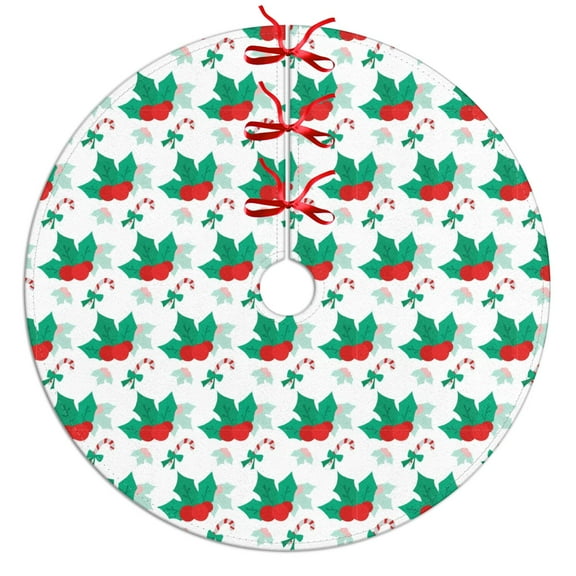 30 Inch Christmas Tree Skirt – Velvet Plush Tree Mat, Soft Thickened Polyester with Red Ties, Single-Sided Printing, Available in 30in/36in/48in, Perfect for Holiday Xmas Tree Decoration