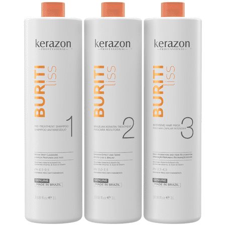 Brazilian Keratin Treatment Kit 34fl.oz/1L Tratamiento De Keratina Brasilera All Hair Types Buriti Liss by KERAZON Buriti Liss