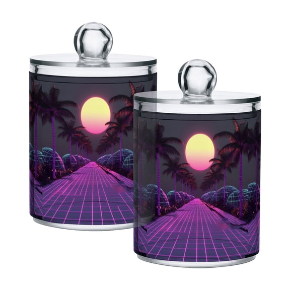Yayeee 2 Pack Qtip Holder Bathroom Cotton Swab Canister with Lid Clear Dispenser Set, Black Neon Road
