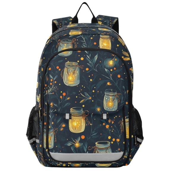 FORMRS Unisex School Backpack 17" Student Travel Bag with Laptop Compartment, Orange Fireflies Pattern