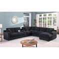 thumbnail image 2 of Celine Dark Gray Chenille Fabric Sectional Chaise Cupholders Charging Ports, 2 of 13