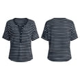 thumbnail image 3 of Aezemi Women Striped Button Shirts Pullover Loose Fit Short Sleeve Summer Daily Home Fashion Tees Baggy Outdoor Work Walking All Match Soft Casual Tops S, 3 of 7