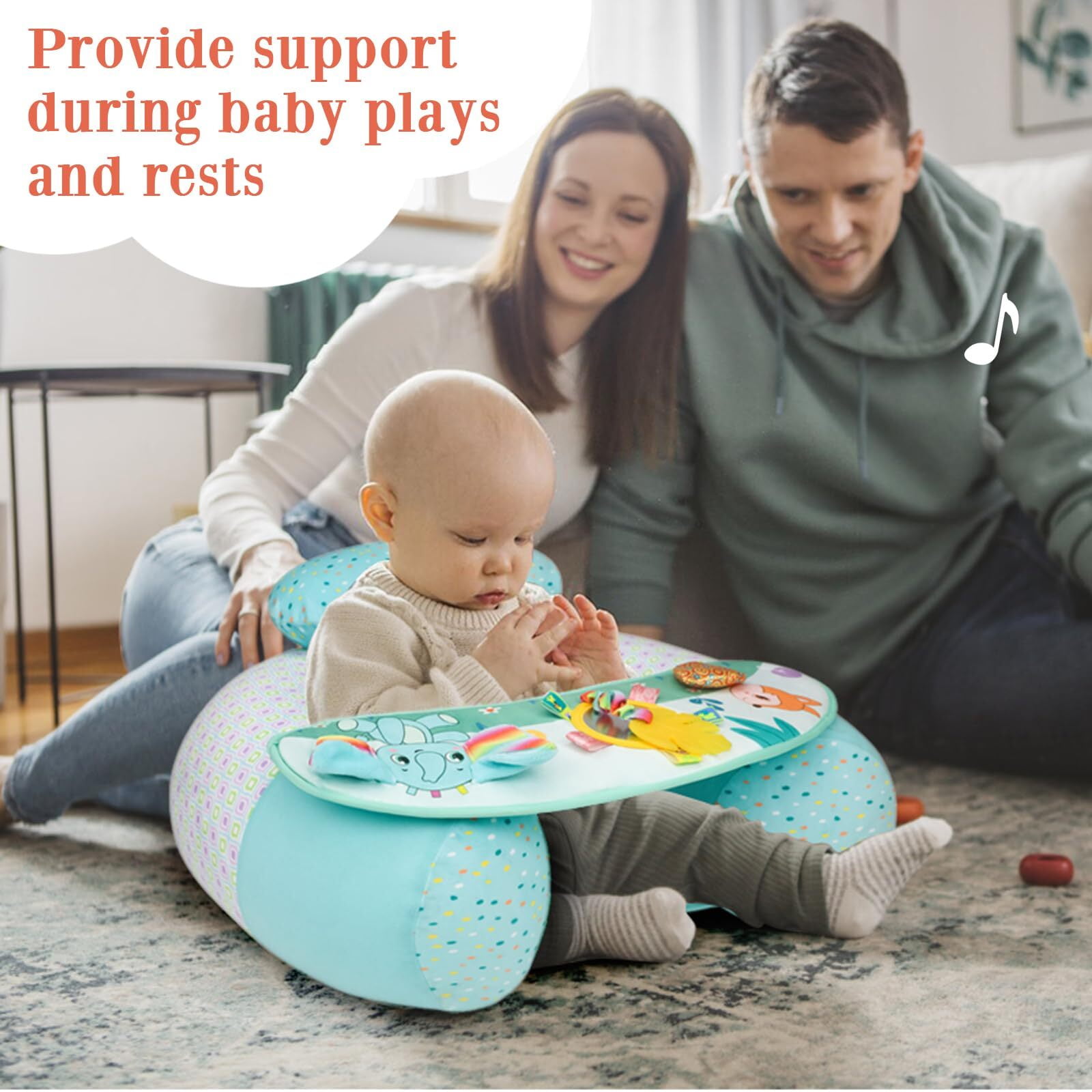 Blublu Park Baby Inflatable Seat with Cover for Babies 3-36 Months, Portable Baby Chair Sit Me Up Floor Seat with Detachable Activity Sensory Tray, Baby Seats for Sitting up, Elephant