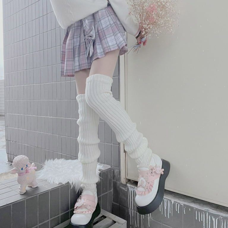SIEYIO Women Lolita Ribbed Knit Long Leg Warmers Striped Foot Cover Thigh  High Socks 