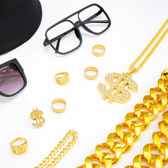 Joyfy 12 Pcs Costume Accessories, 80s 90s Rapper Accessories Outfit for Men Women Kids Old School Rapper Cosplay, Halloween Themed Party Decorations