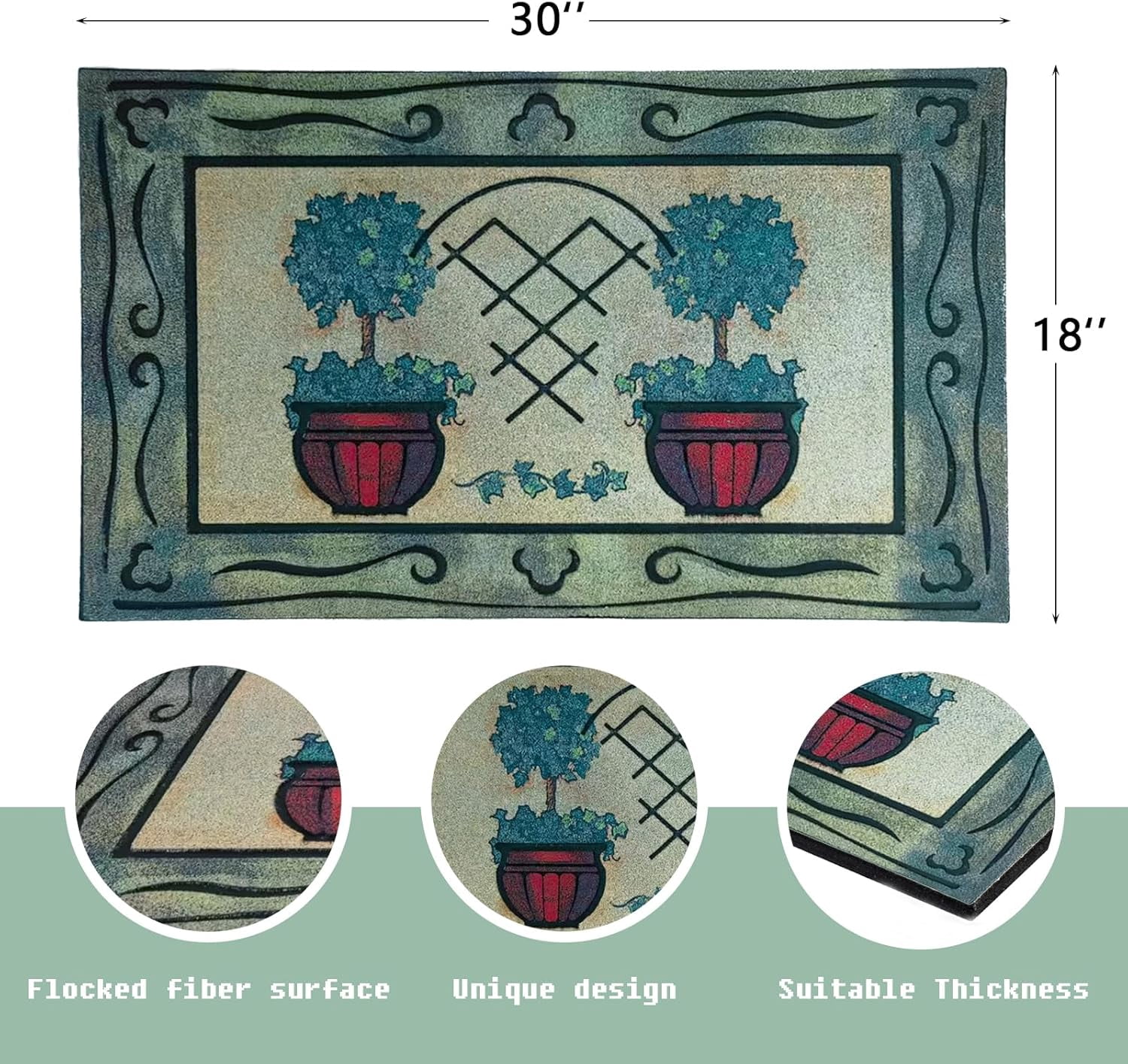 Door Mat, Welcome Mat 18x 30 Inch Front Door Mat Outdoors for Home Entrance Outdoors Mat for Outside Entry Way Doormat Entry Rugs, Heavy Duty Non Slip Rubber Back Low Profile, Pot Plant