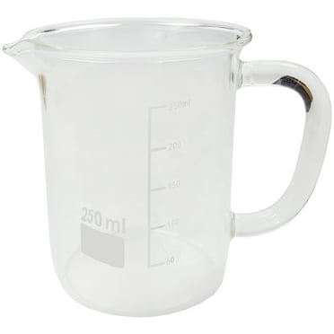 Beaker Mug 250ml with Handle and Pour Spout Borosilicate Glass.