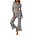 thumbnail image 2 of Womens Pajama Sets 2 Piece Outfits Matching Lounge Set Cozy Knit Pajamas Loungewear Fall Winter Clothes Long Sleeve Top Wide Leg Pants Sleepwear, 2 of 7