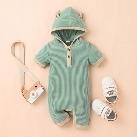 

Infant Baby Boys Girls Short Sleeve Solid Hooded Romper Jumpsuit Clothes