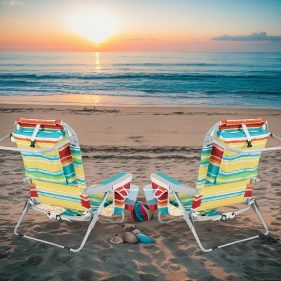 Demifill 1 Piece Foldable Backpack Beach Chair, Beach Chair with Cup Holder and Storage Pockets for Outdoor as Garden, Backyard, Porch, Multicolor