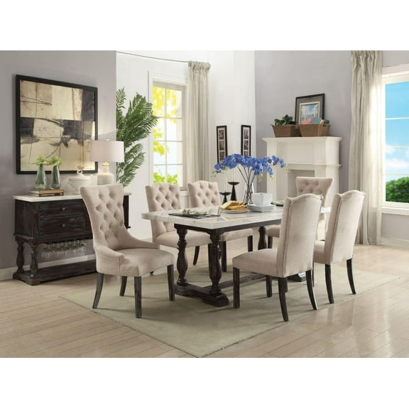 White Marble & Espresso Dining Table Set & Chairs by Acme Gerardo 60820-7pcs