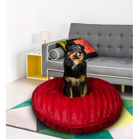 Bessie and Barnie Signature Red Robbin Luxury Extra Plush Faux Fur Bagel Pet/Dog Bed