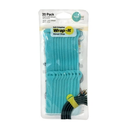 Wrap-It Storage - Self-Gripping Cable Ties (20-Pack) Reusable Hook and Loop Cord Organizer Cable Tie for Cord Management and Organization - Black