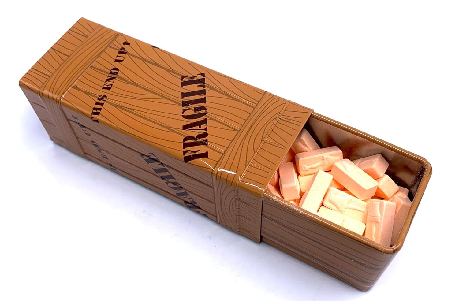 Boston America A Christmas Story FRA-GEE-LAY Wood Crate, Orange Sour Candy, Collectible Slider Tin Shaped filled with Leg Lamp Shaped Candies, 1.5 Ounce Tin