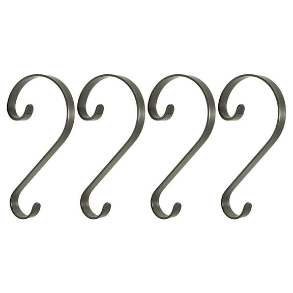 Haute Decor Stocking Scrolls Holiday Stocking Hanger, Pewter (4 Pack)