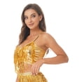 thumbnail image 4 of Haitryli Women's Belly Dance Crop Tank Tops Shiny Sequin Fringed Trim Club Camisole Dancewear Gold L, 4 of 7
