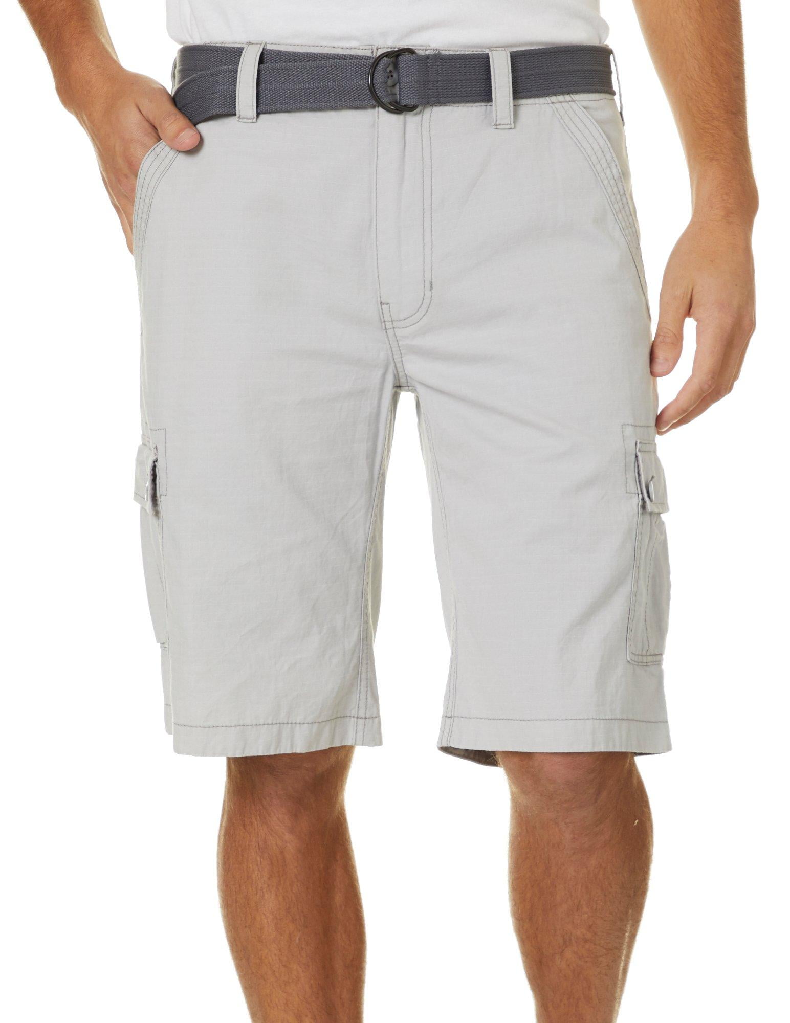 Wearfirst Wearfirst Mens Solid Cotton Ripstop Belted Cargo Shorts