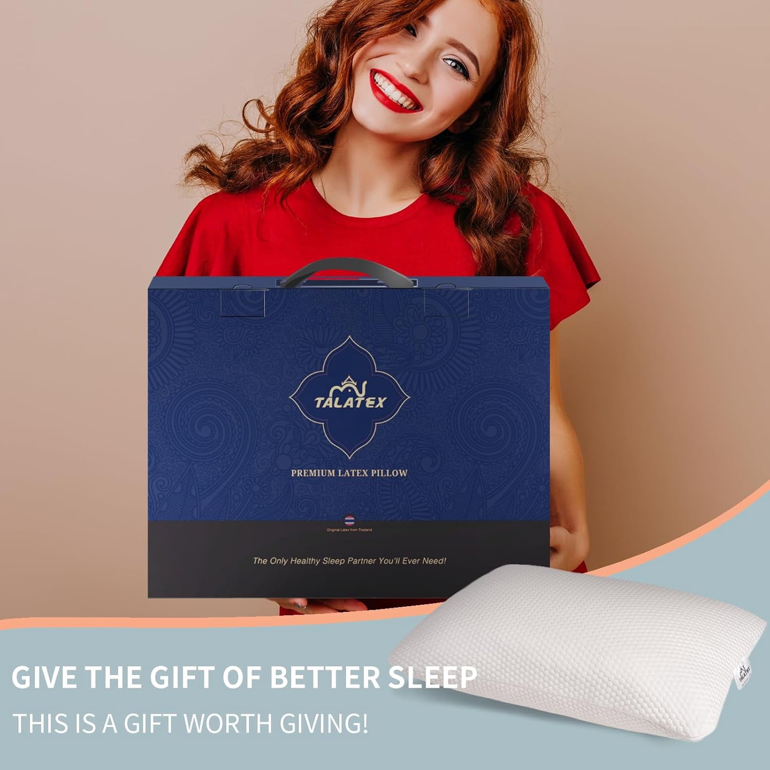Talatex Talalay 100% Natural Adjustable Latex Pillow with Shredded Foam & Tencel Cover - Pressure Relief, Standard Size
