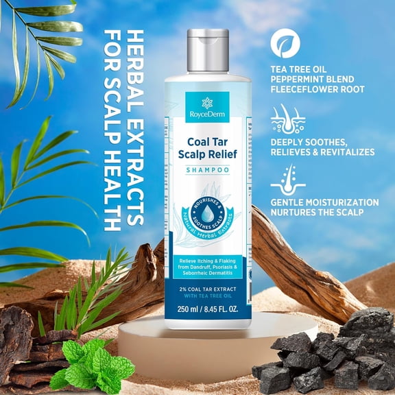 RoyceDerm Coal Tar Dandruff Shampoo: Extra Strength 2% Coal Tar Extract Medicated Gel for Rapid Scalp Hair Relief targets dandruff, psoriasis, and seborrheic dermatitis, Hydrating & Natural Fragrance