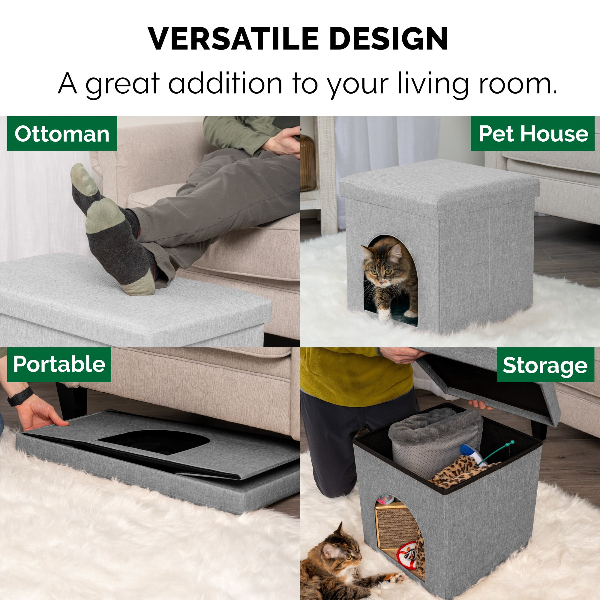 FurHaven Pet Products Small Pet House Footstool for Dogs & Cats - Mist Gray