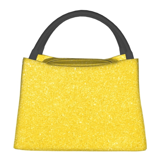 Fotbe Yellow Glitter Bolsa Térmica Portátil con Estampado, Bolsa de Entrega de Alimentos Aislada, Bolsa Reutilizable de Gran Capacidad para Comidas y Supermercado