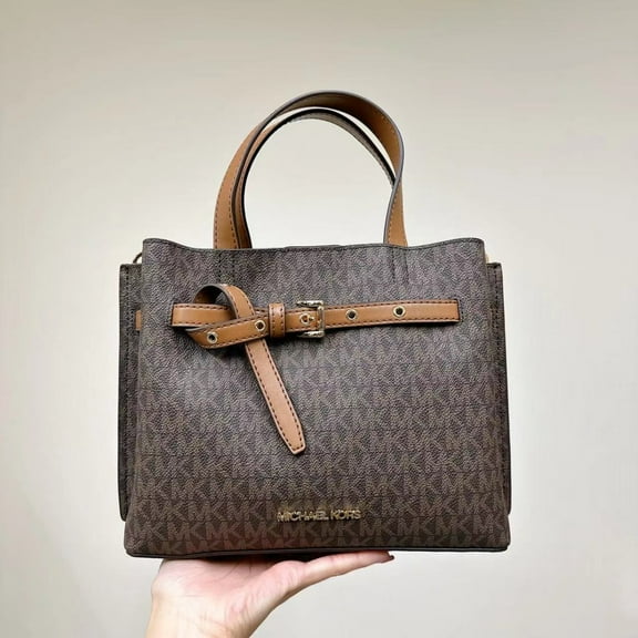 MICHAEL KORS 35H0GU5S1B EMILIA SMALL LOGO SATCHEL IN BROWN